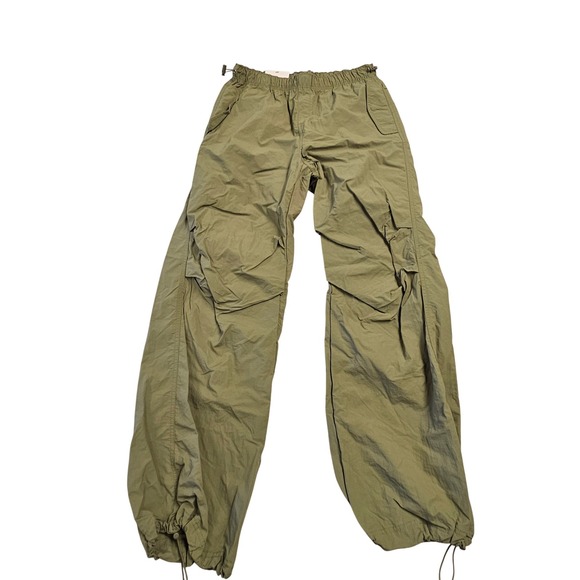 Love Tree Pants - Love Tree Olive Green Parachute Pants Elastic Waist Drawstring Ankle Size Large